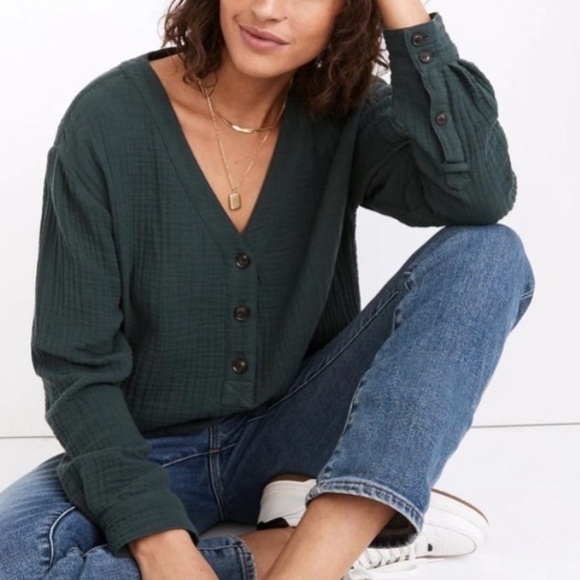 Madewell Tops - Madewell Dark Green Button-Up Blouse